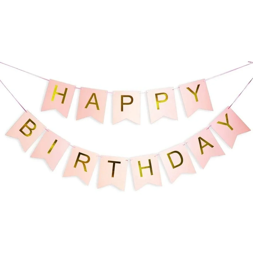 Pink Gold Happy Birthday Banner –‎ Large Backdrop Sign for Party Décor